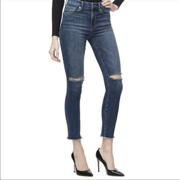 Good American Good Legs Crop Skinny Jeans Distressed 6/28 - Picture 1 of 8